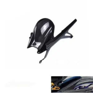 Angled View of Yamaha MT-09/FZ-09 Carbon Fiber Rear Fender Hugger Chain Guard