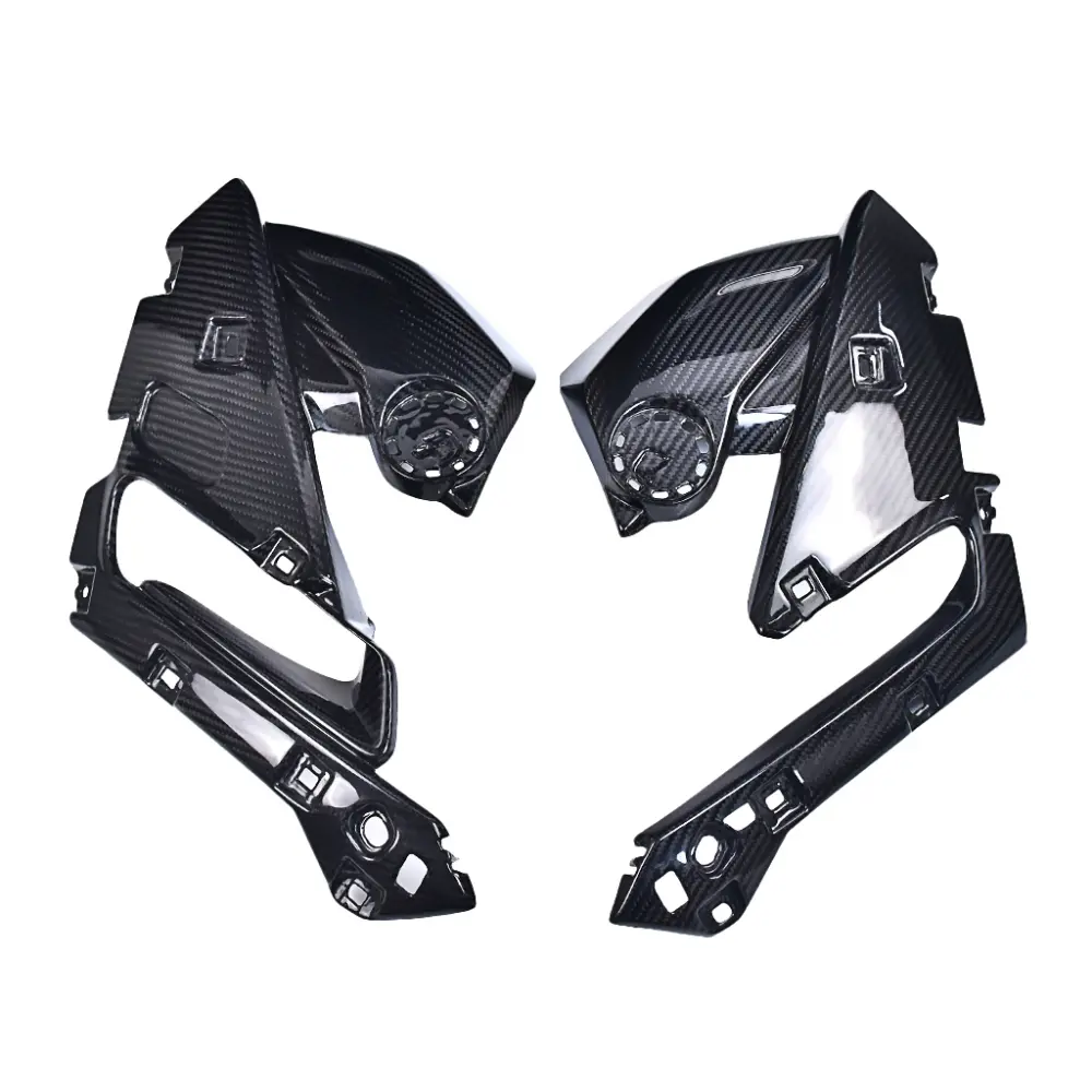 Angled View of BMW S1000R Carbon Fiber Inner Side Cover Panels Angled View of BMW S1000R Carbon Fiber Inner Side Cover Panels