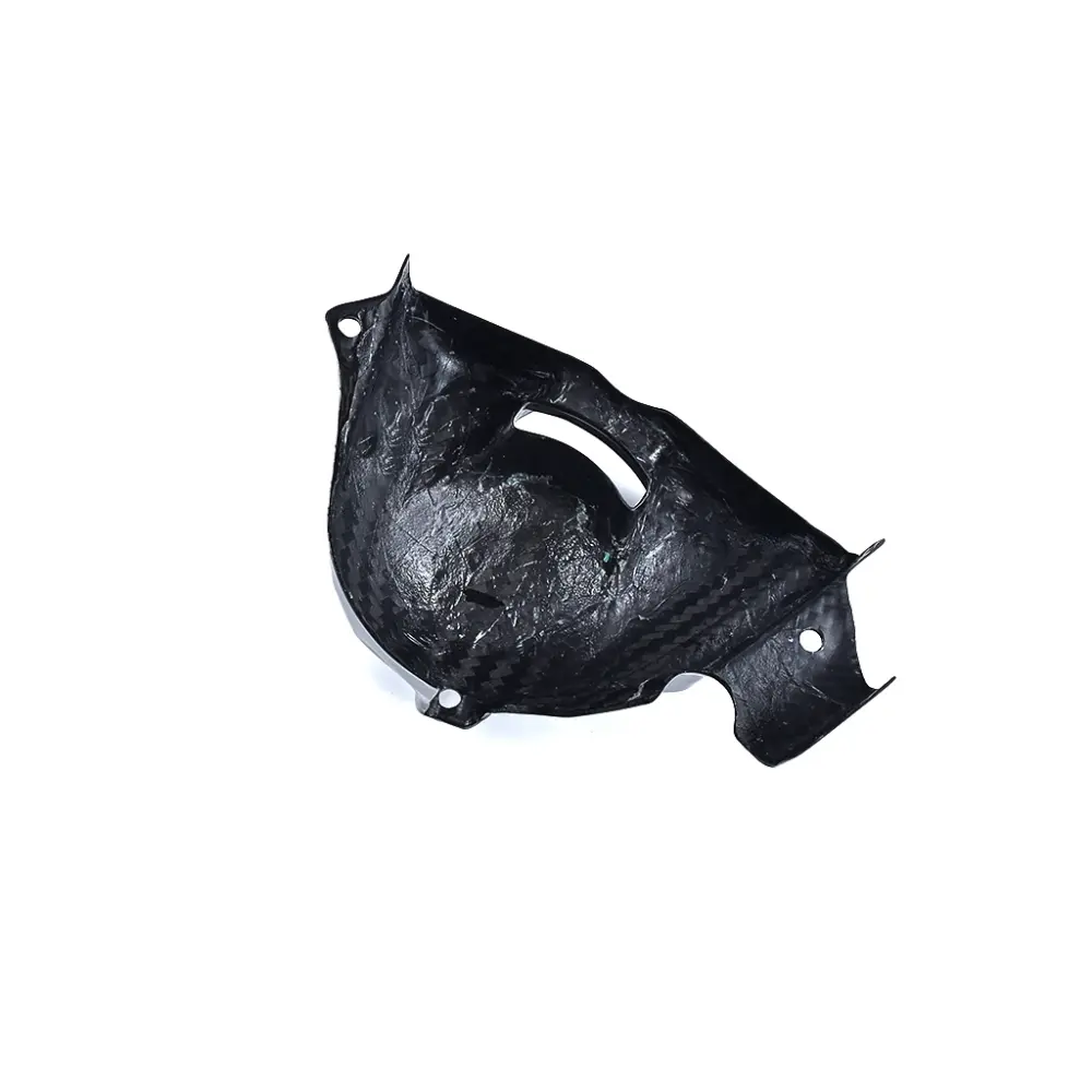 Angled View of Kawasaki Ninja H2 H2R Carbon Fiber Engine Sprocket Cover Angled View of Kawasaki Ninja H2 H2R Carbon Fiber Engine Sprocket Cover