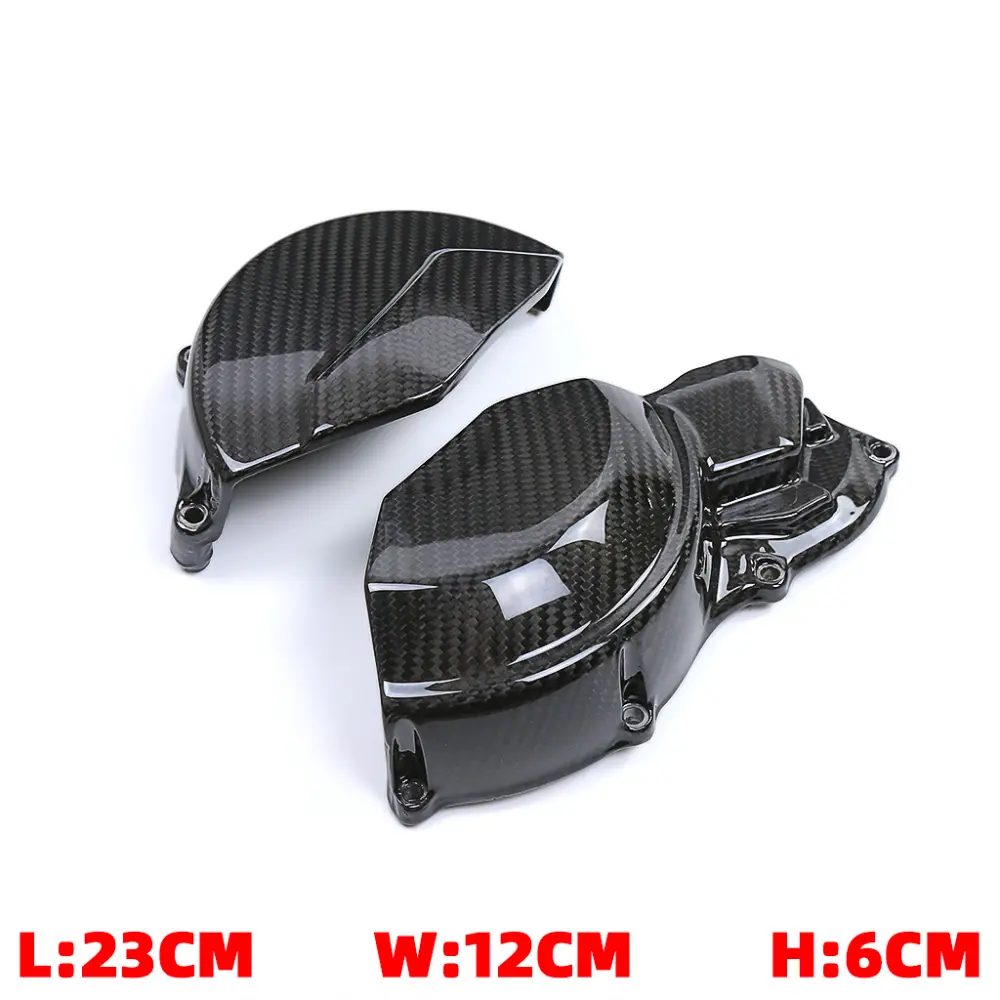 Side View of Aprilia RS 660 Carbon Fiber Left and Right Engine Clutch Covers Side View of Aprilia RS 660 Carbon Fiber Left and Right Engine Clutch Covers