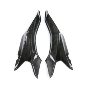 Angled View of BMW S1000XR Carbon Fiber Rider Seat Side Panels