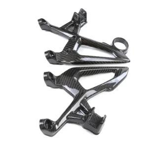 Angled View of BMW S1000R Carbon Fiber Rearset Heel Guards