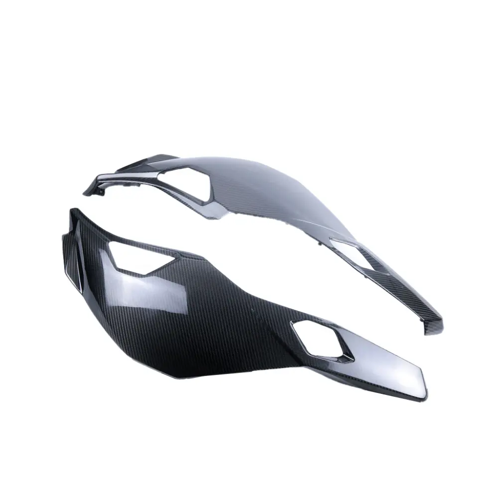 Angled View of Kawasaki Ninja ZX-4R/ZX-4RR Carbon Fiber Rear Tail Seat Side Panels Angled View of Kawasaki Ninja ZX-4R/ZX-4RR Carbon Fiber Rear Tail Seat Side Panels