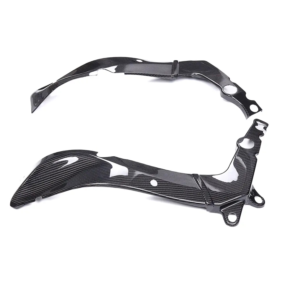 Angled View of Kawasaki Ninja ZX-6R Carbon Fiber Frame Cover Protector Angled View of Kawasaki Ninja ZX-6R Carbon Fiber Frame Cover Protector